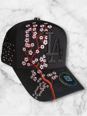 Black LA Dodger Cherry Blossom Snapback Cap